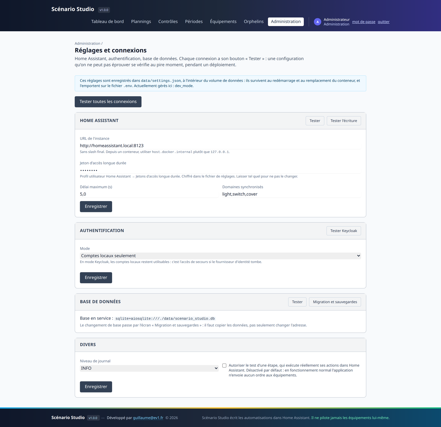 Réglages et connexions